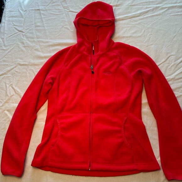 The. North Face. Bright coral fleece zip front, hooded jacket. - Picture 3 of 6